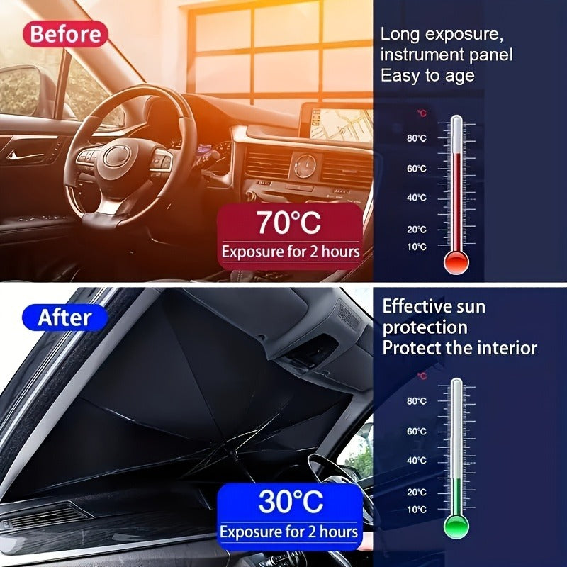 Compact UPF50+ Roll-Up Sunshade for Car Front Window