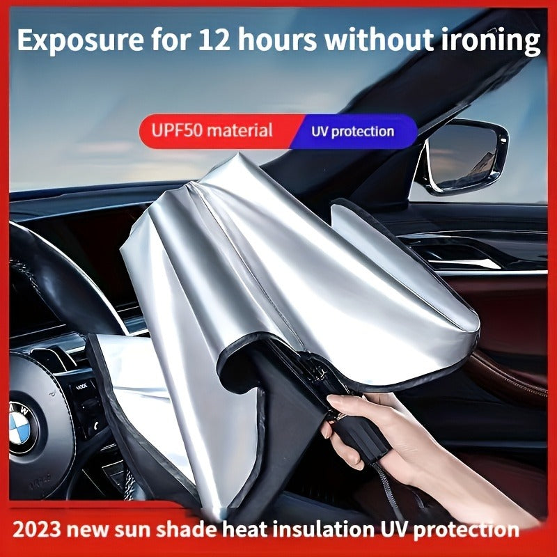 Compact UPF50+ Roll-Up Sunshade for Car Front Window