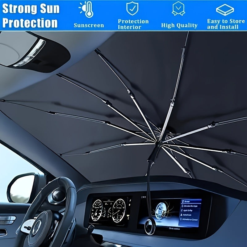 Compact UPF50+ Roll-Up Sunshade for Car Front Window
