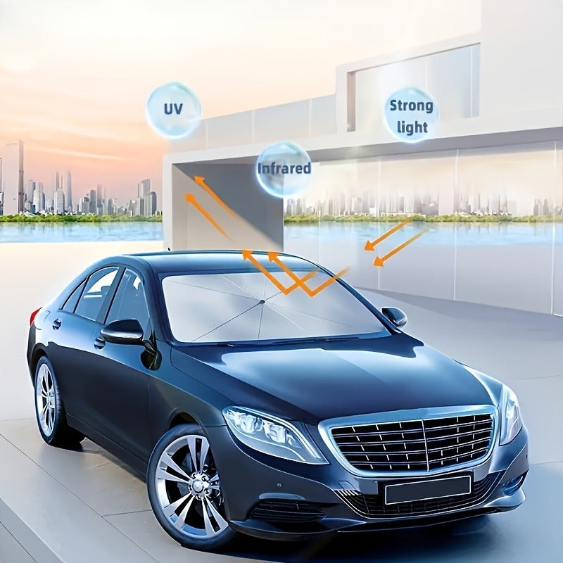 Compact UPF50+ Roll-Up Sunshade for Car Front Window